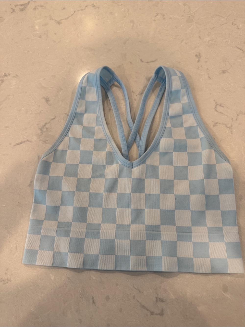 Light Blue Checkered Racerback Crop Tank Top - size L